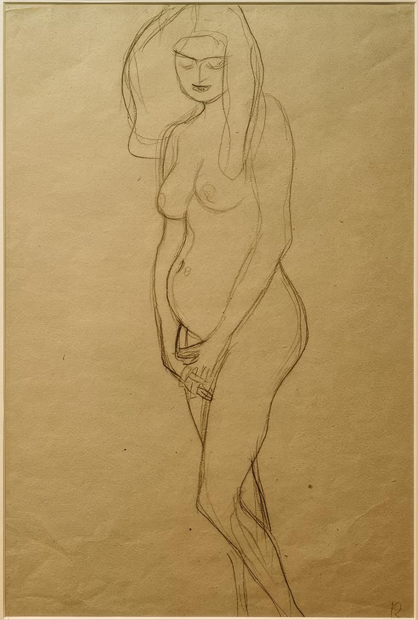 Solda çıplak duran hamile kadın, eller... by Gustav Klimt