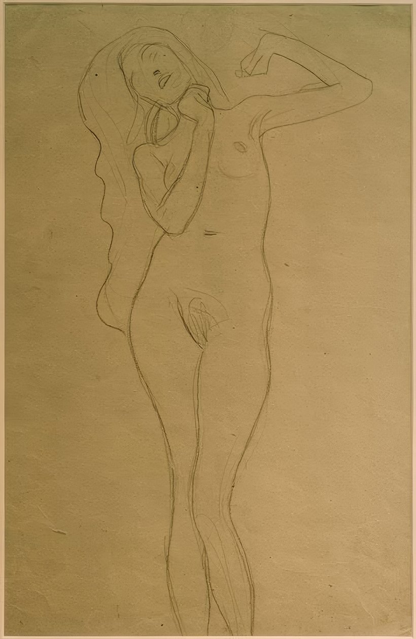 Kollarını kaldırmış çıplak duran kadın (çalışma) by Gustav Klimt