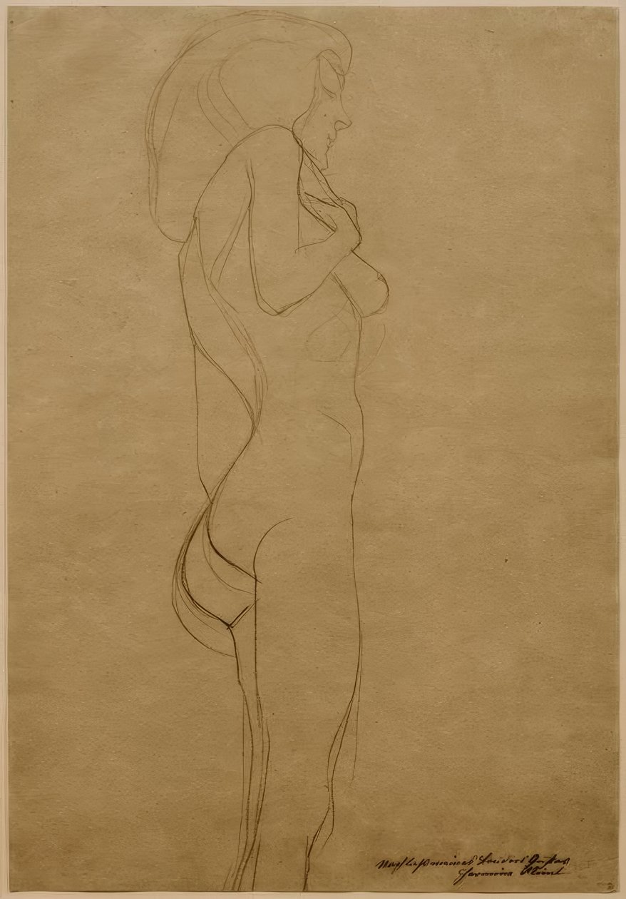 Sağda çıplak duran kadın (çalışma) by Gustav Klimt