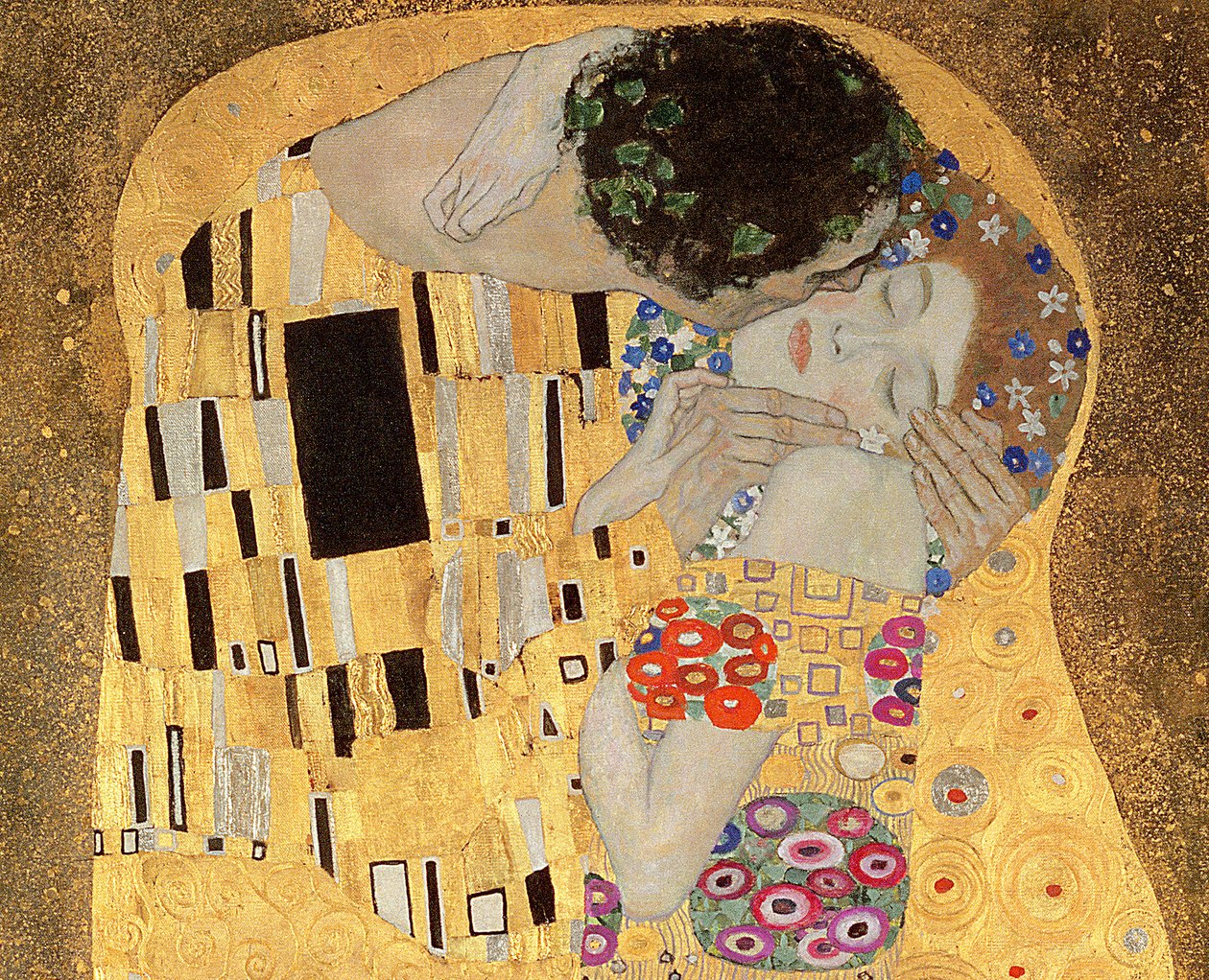 Öpücük, 1907-08 tuval üzerine yağlı boya, 601 detayı by Gustav Klimt