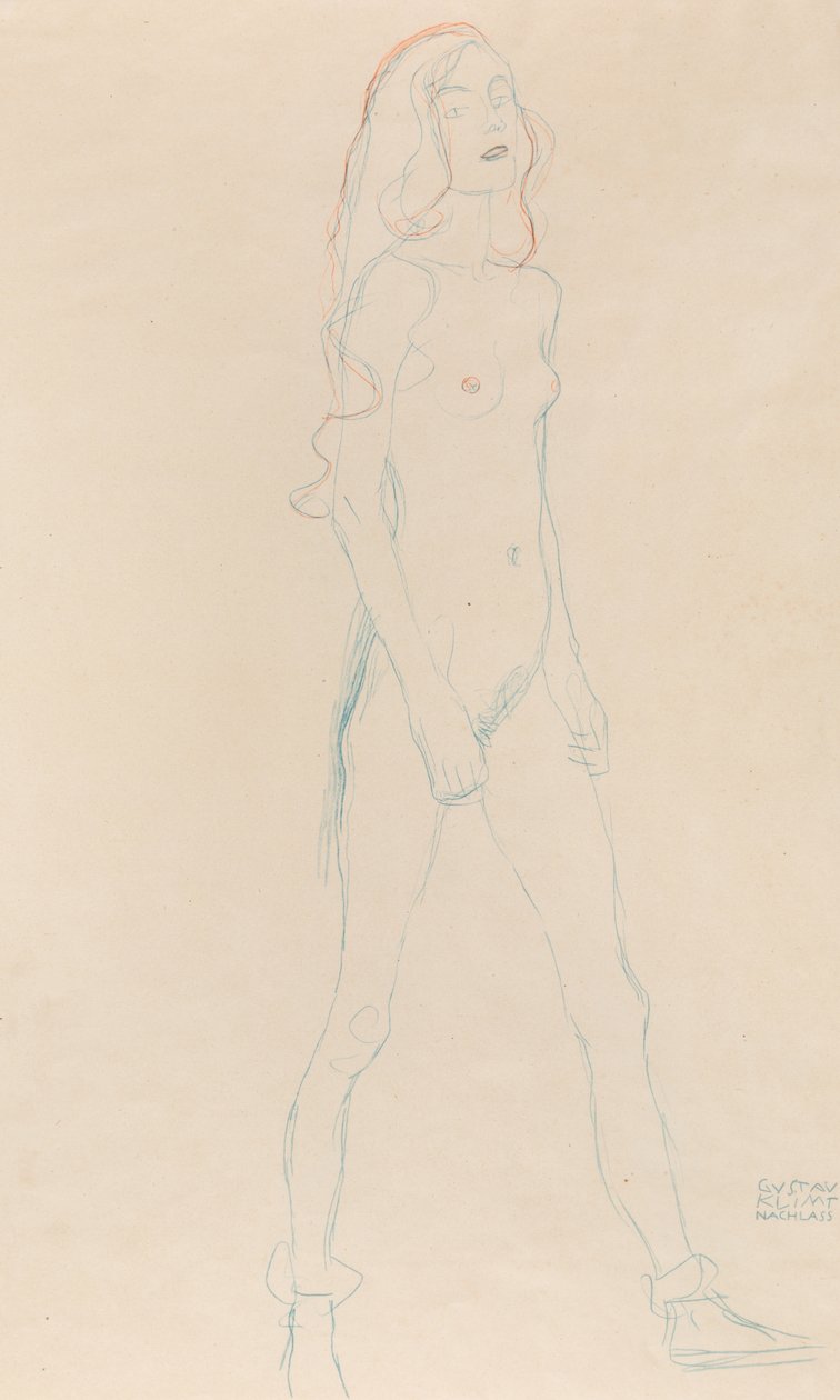 Çıplak bir genç kız, c. 1917. by Gustav Klimt