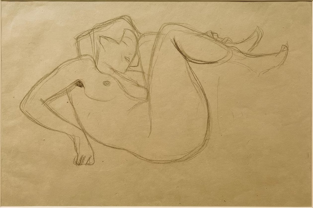Çıplak kız çömelmiş kalçaları ile (çalışma) by Gustav Klimt