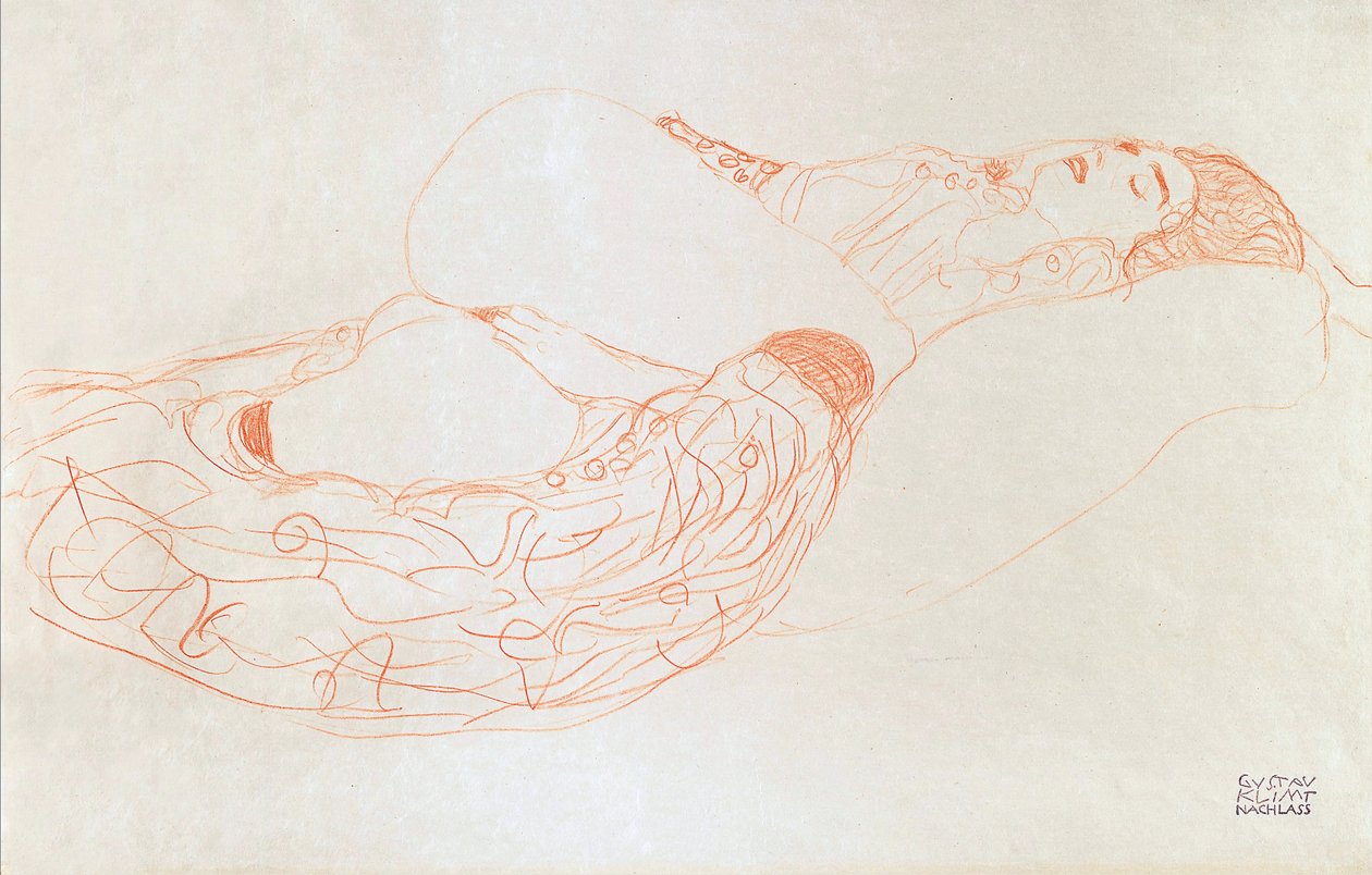 Uzanmış Yarı Çıplak (Mastürbasyon), 1912-13 (kağıt üzerinde iyimser) by Gustav Klimt