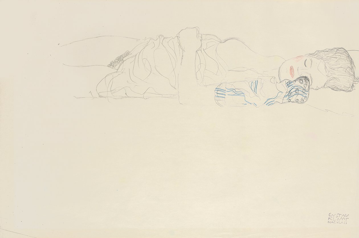 Sağa yarı çıplak uzanmış, c.1914-15 by Gustav Klimt