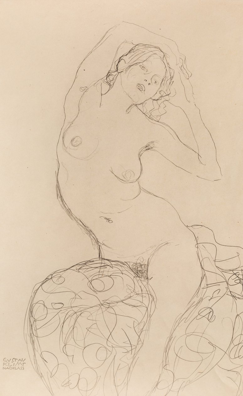 Oturan Çıplak, 1914-1916. by Gustav Klimt