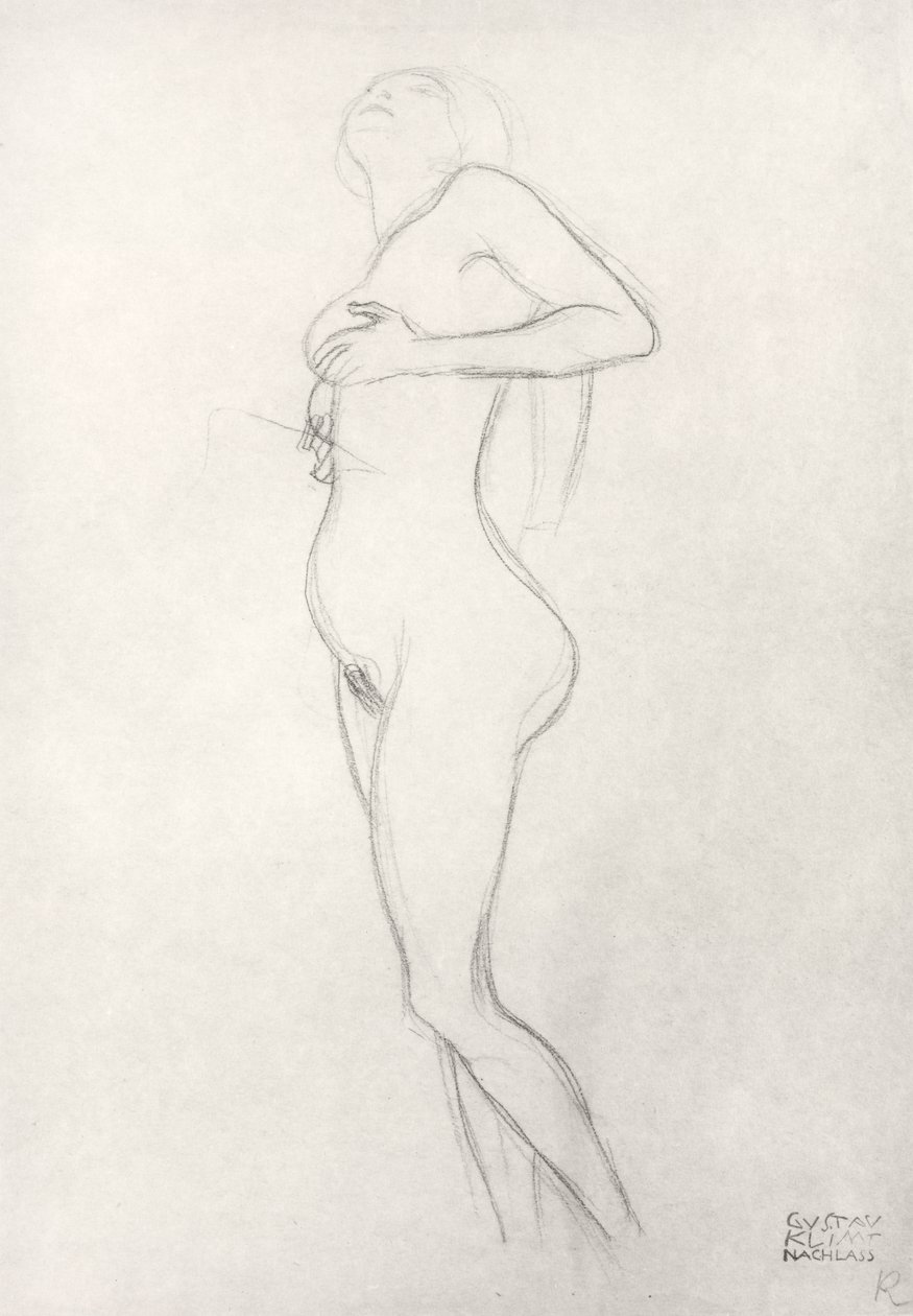 Çıplak Kız Ayakta Ararken by Gustav Klimt