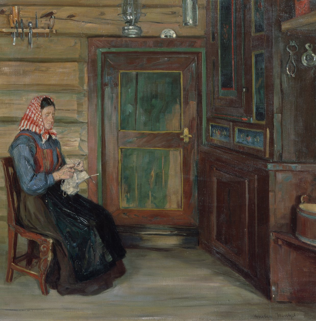 Örgü kadın ile çiftçiler iç by Gustav Wentzel