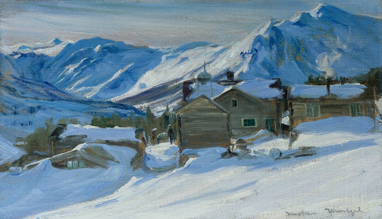 Kar manzarasında dağ çiftliği by Gustav Wentzel