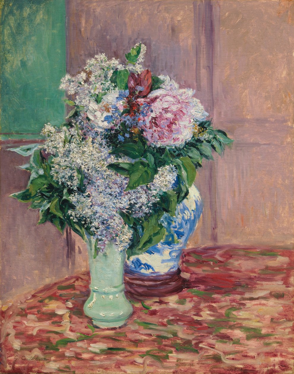 İki vazoda leylak ve şakayık by Gustave Caillebotte