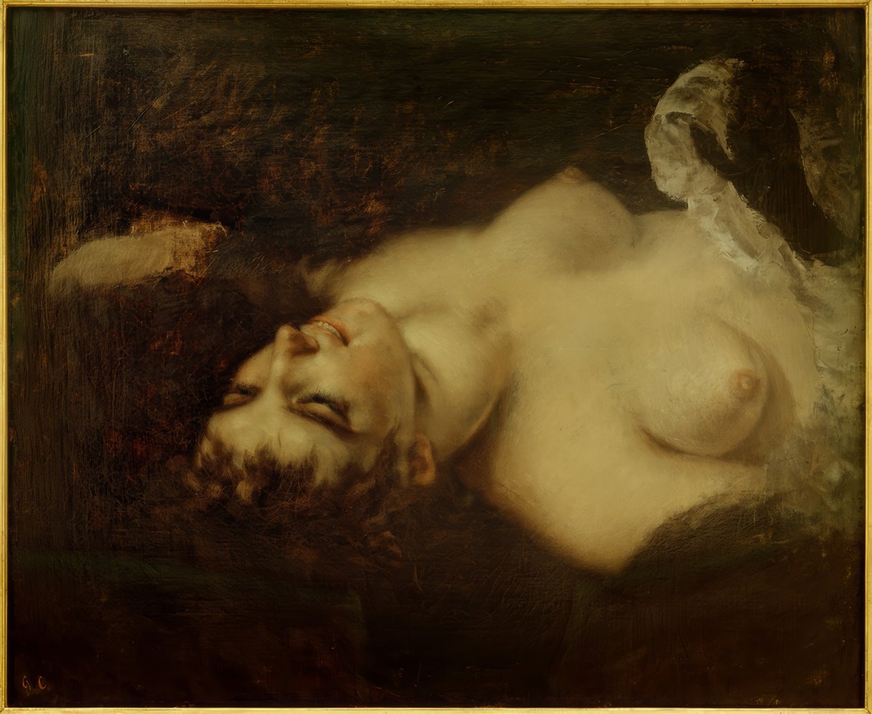 Çıplak kadın, "La Femme au parroquet" için çalışma by Gustave Courbet