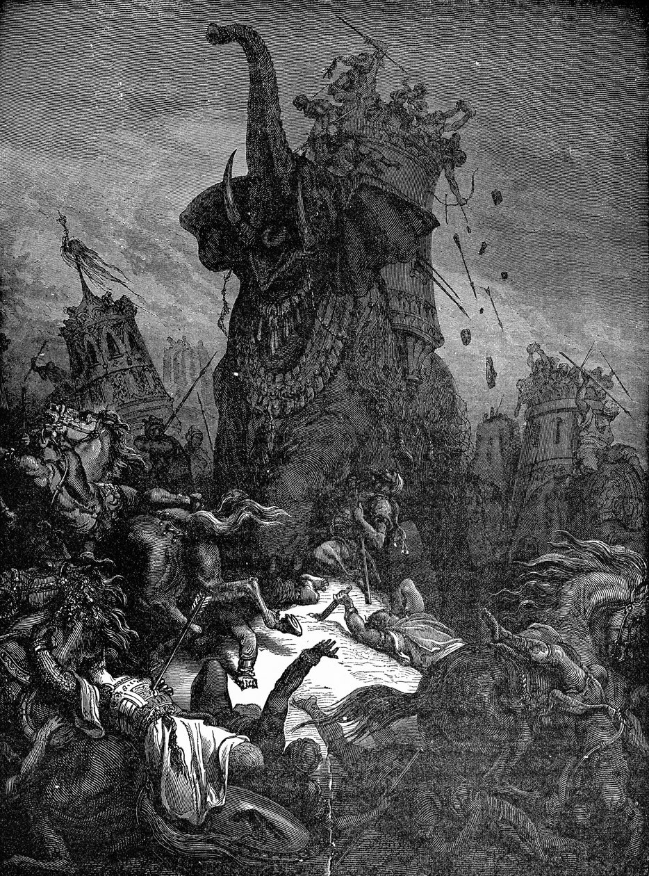 ಎಲಿಜಾರ್ ಆನೆಯಿಂದ ಕೊಲ್ಲಲ್ಪಟ್ಟರು, 1888 ಟರ್ಕಿ by Gustave Dore