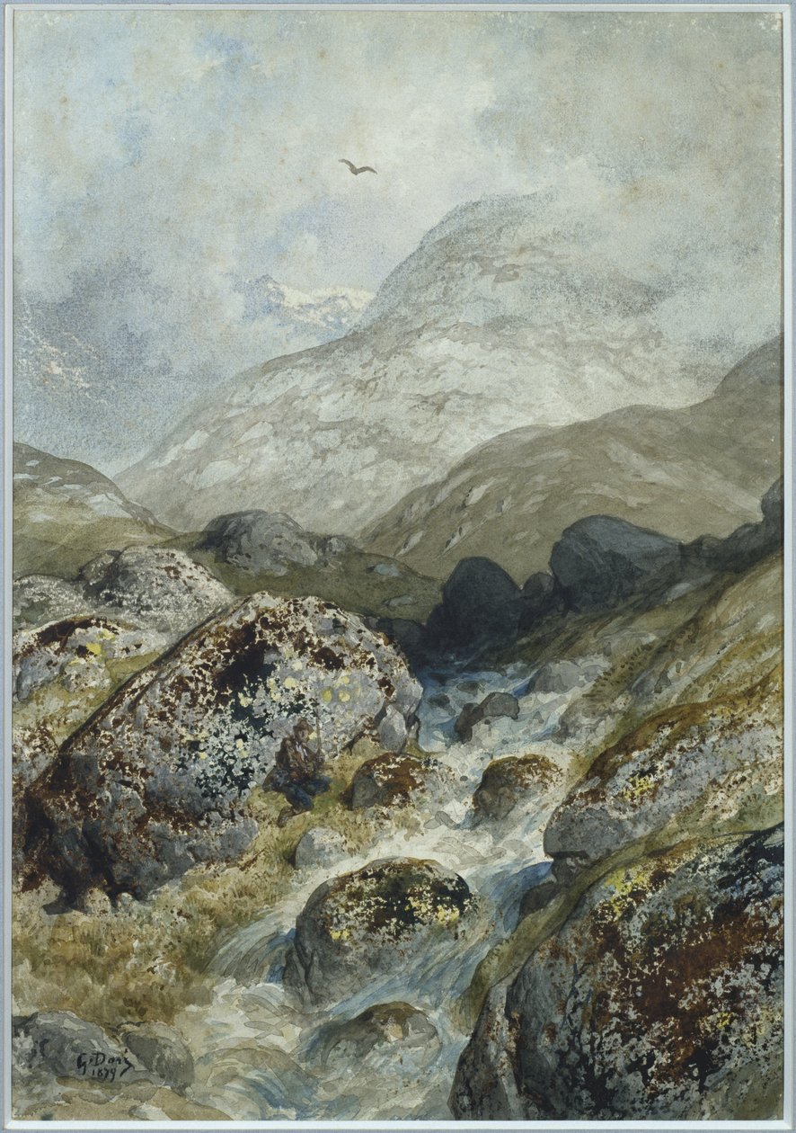 Dağlarda balık tutma (wc ve guaj) by Gustave Dore