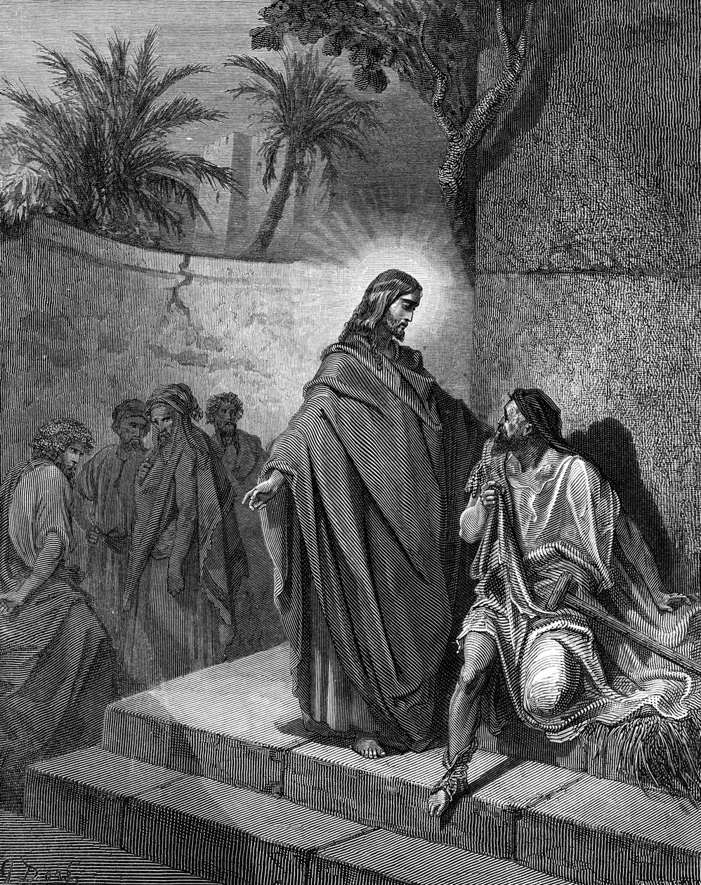 Jesus healing a man sick of the palsy - Bible by Gustave Dore