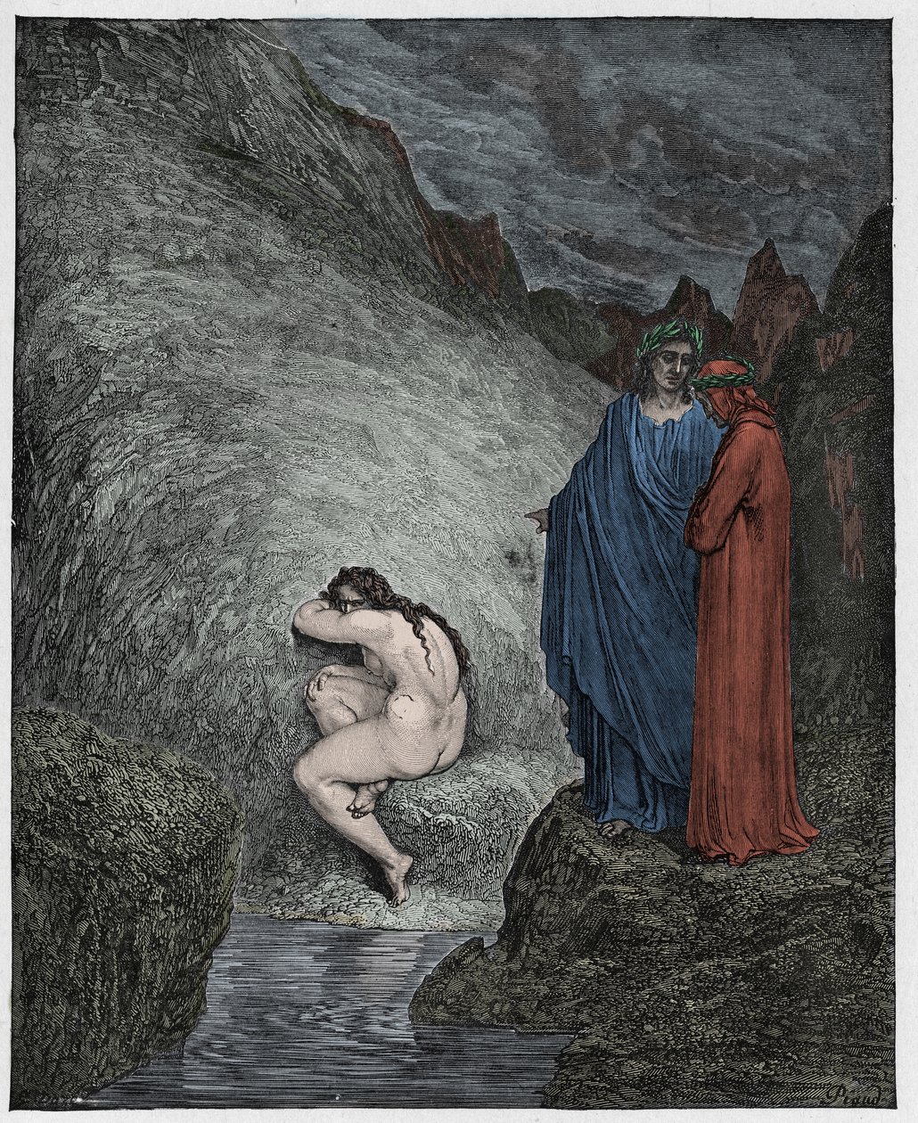 Inferno, Canto 29: Falsifikuesit dhe falsifikuesit e munduar me kruajtje, ilustrim nga Komedia Hyjnore nga Dante Alighieri, 1885 (gdhendje me ngjyra dixhitale) by Gustave after Dore