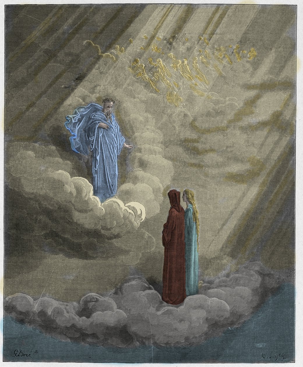 Paradiso, Canto 16 : The soul of Caddiaguida speaks of Florence, illustration from The Divine Comedy by Dante Alighieri, 1885 (digitally coloured engraving) by Gustave after Dore