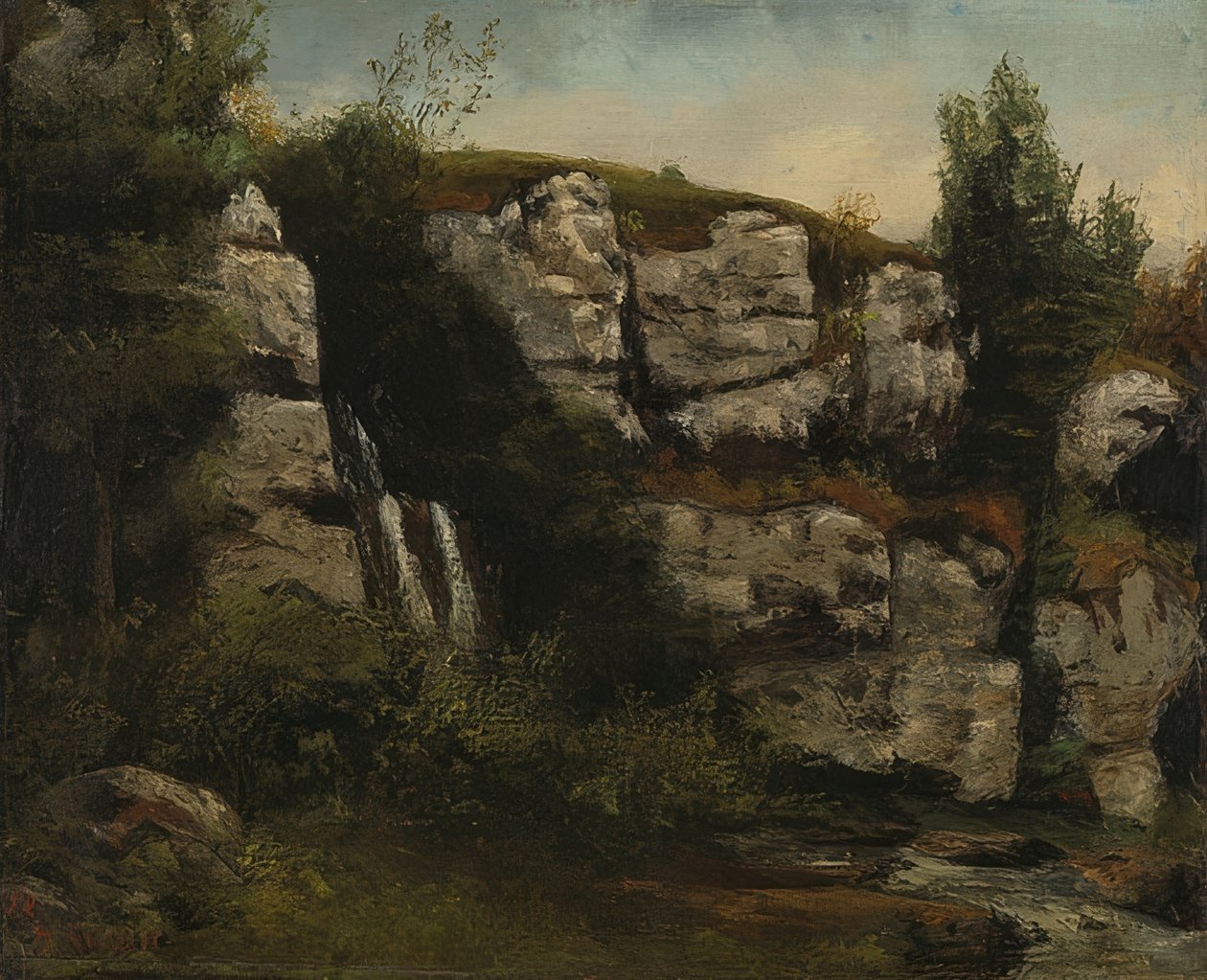 Kayalar ve şelale ile manzara. 1872 by Gustave Courbet