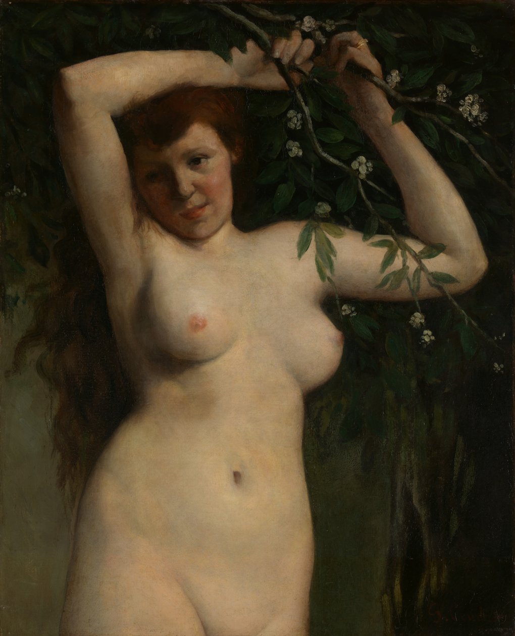 Çiçekli Dallı Çıplak, 1863. by Gustave Courbet
