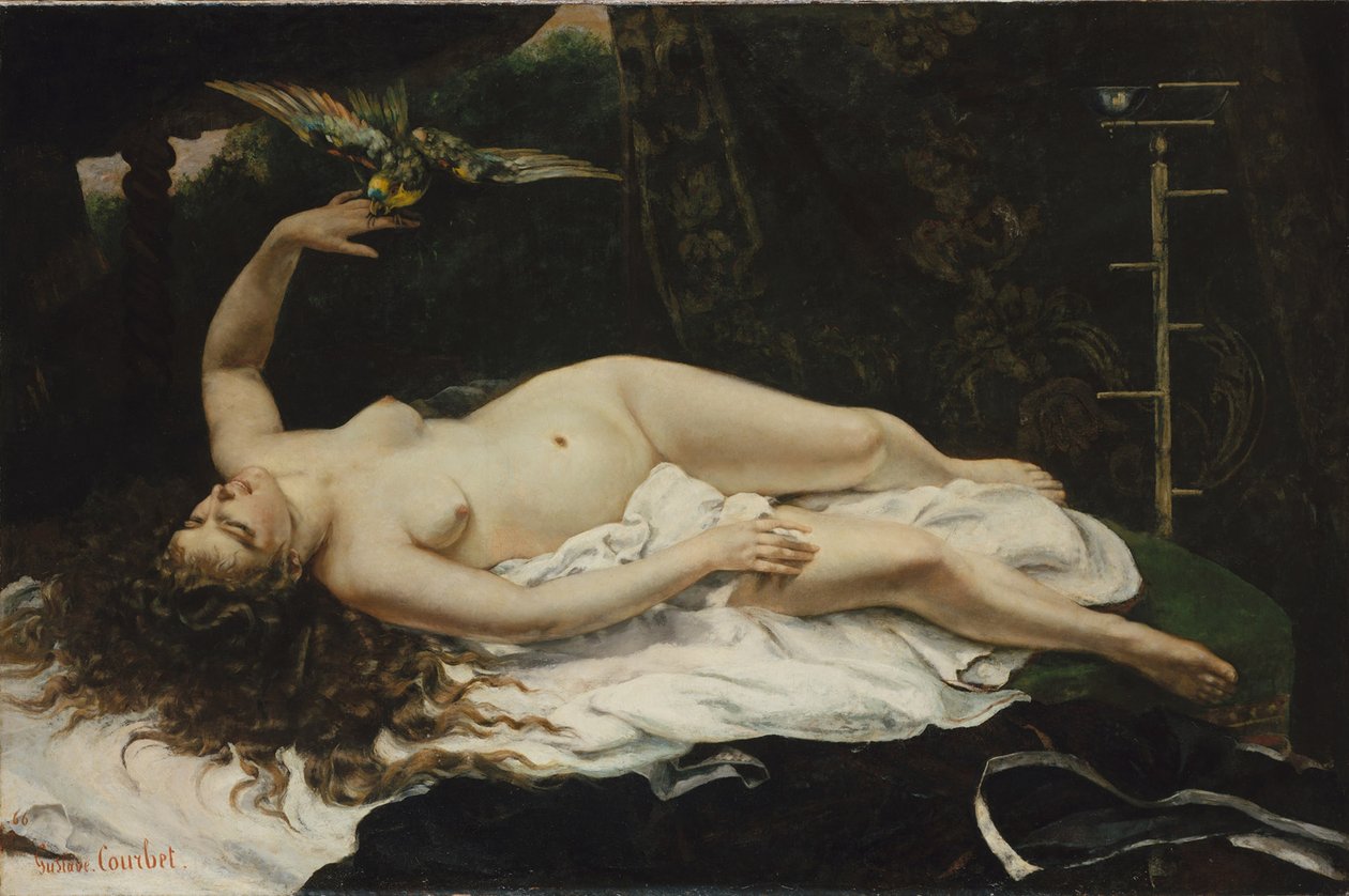 Papağan olan kadın by Gustave Courbet