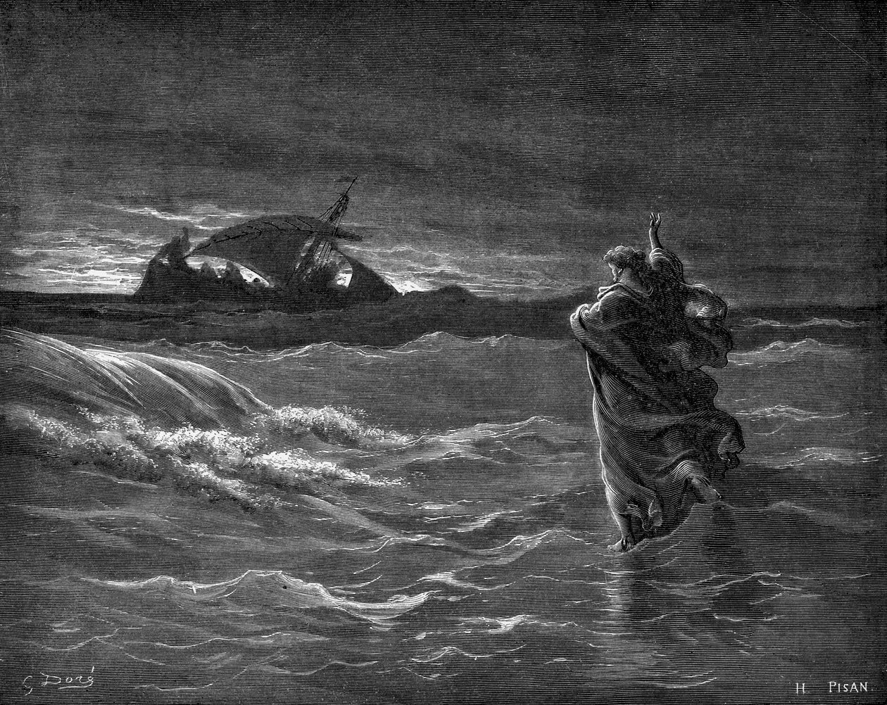 İsa su üzerinde yürür by Gustave Dore