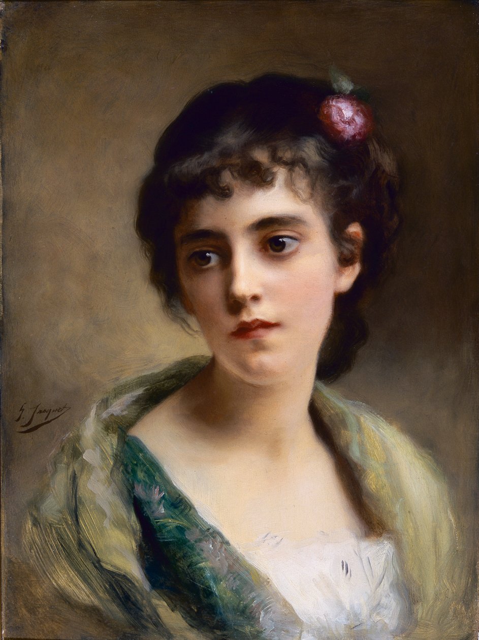 Bir kızın başı (panel üzerine yağ) by Gustave Jacquet