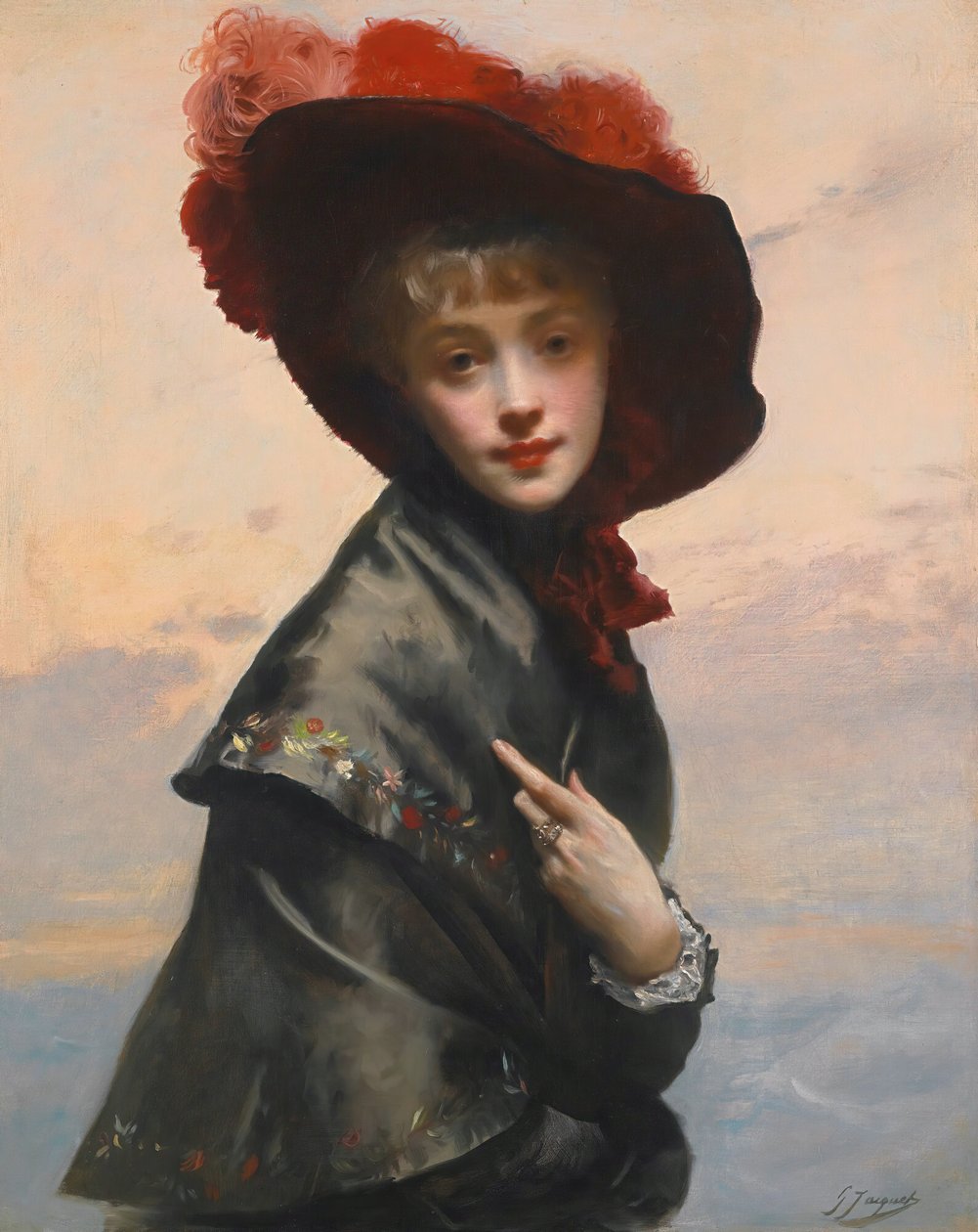 Bayan şapkalı. by Gustave Jean Jacquet