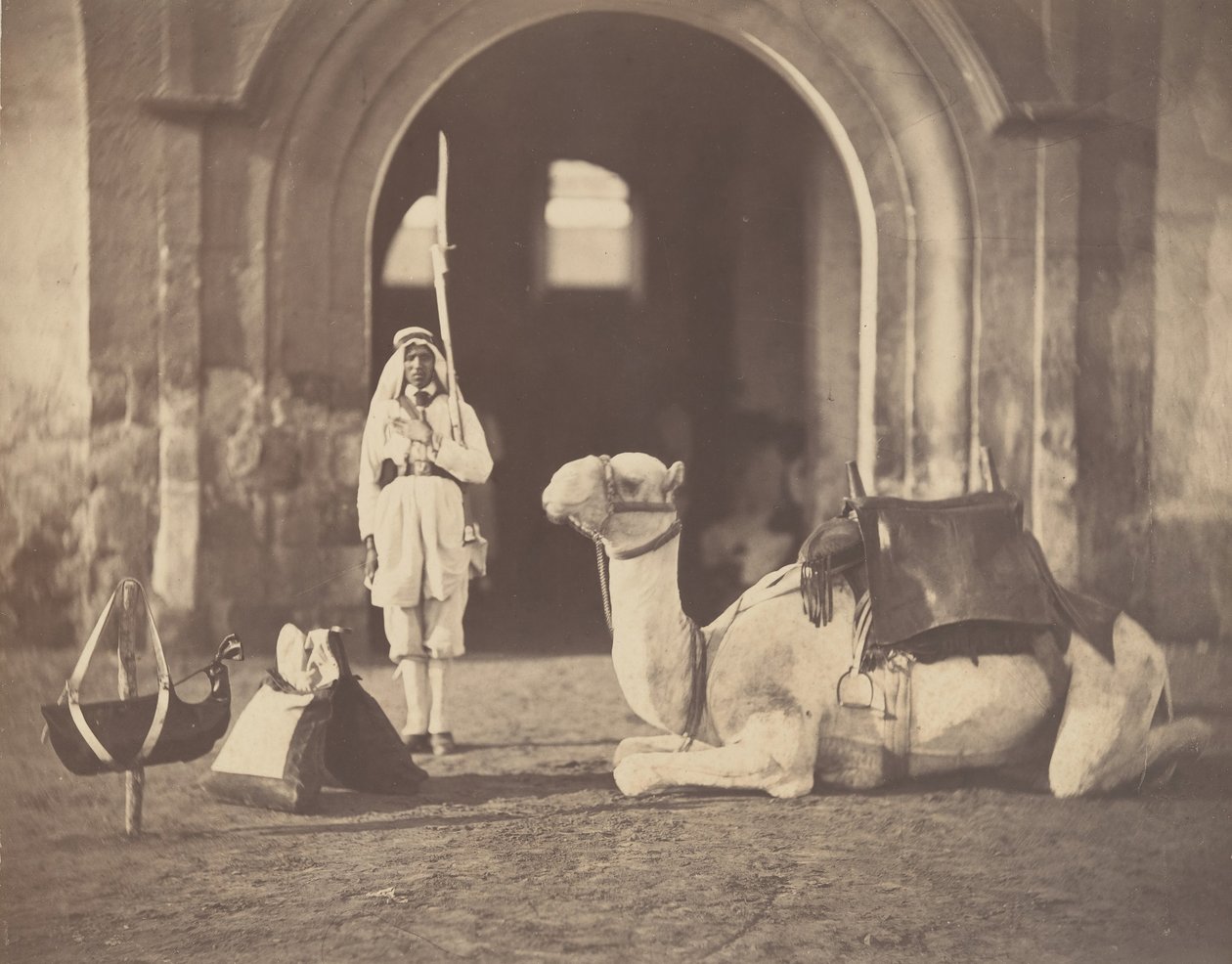[Asker ve Askeri Deve], 1866. by Gustave Le Gray