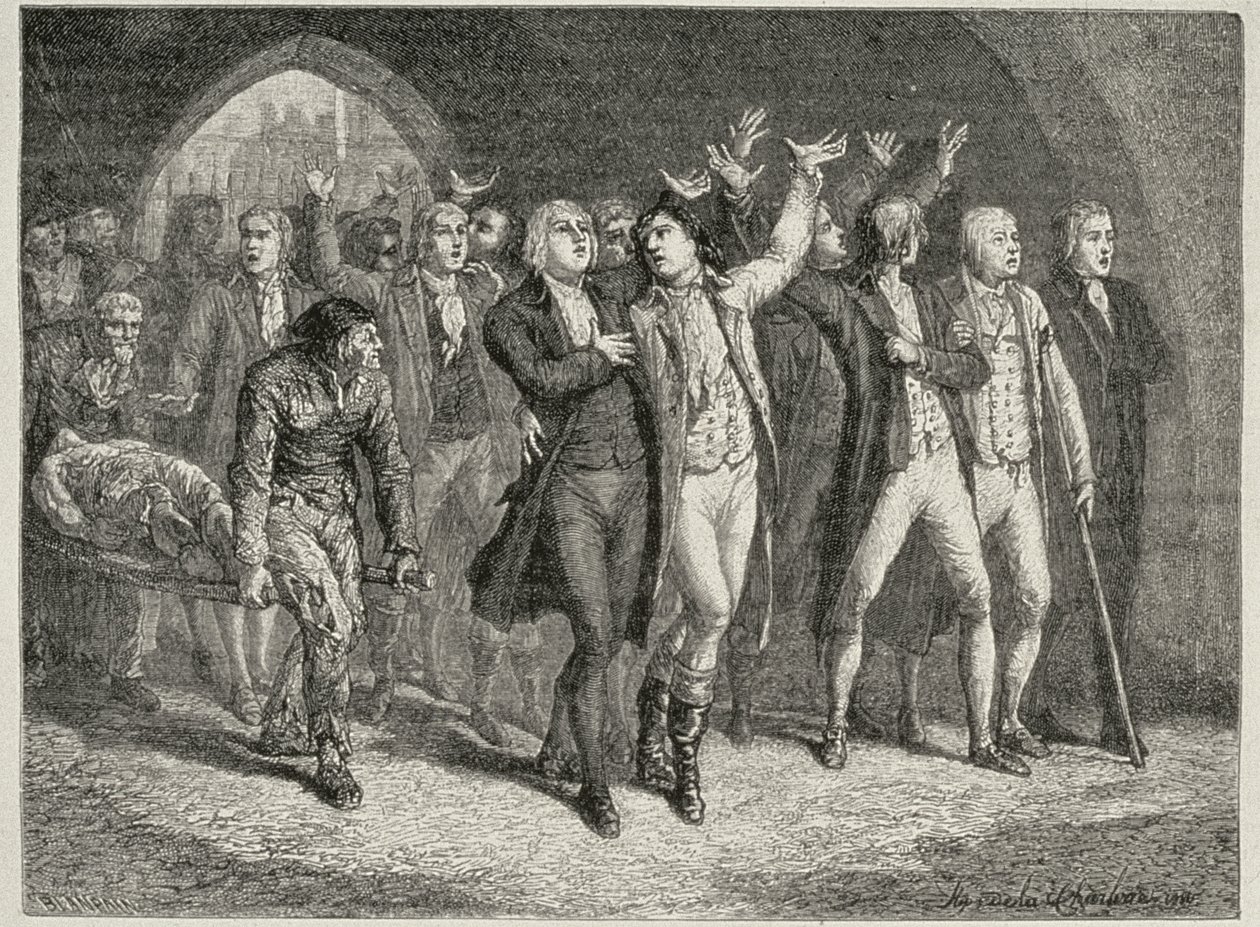 Girondins Leave the Revolution Tribunal, engraved by Blanpain  by H. de la Charlerie