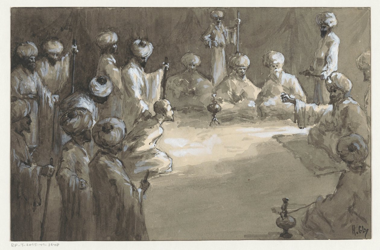erkeklerin toplanması by H.C. Louwerse (signed by artist)