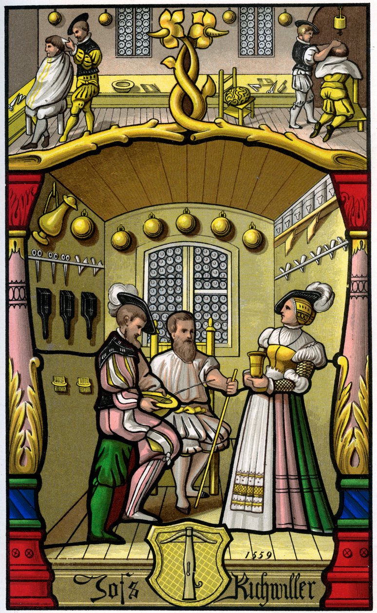 Berber ve peruk ustası, 16. yüzyıl 1849. by H. Moulin
