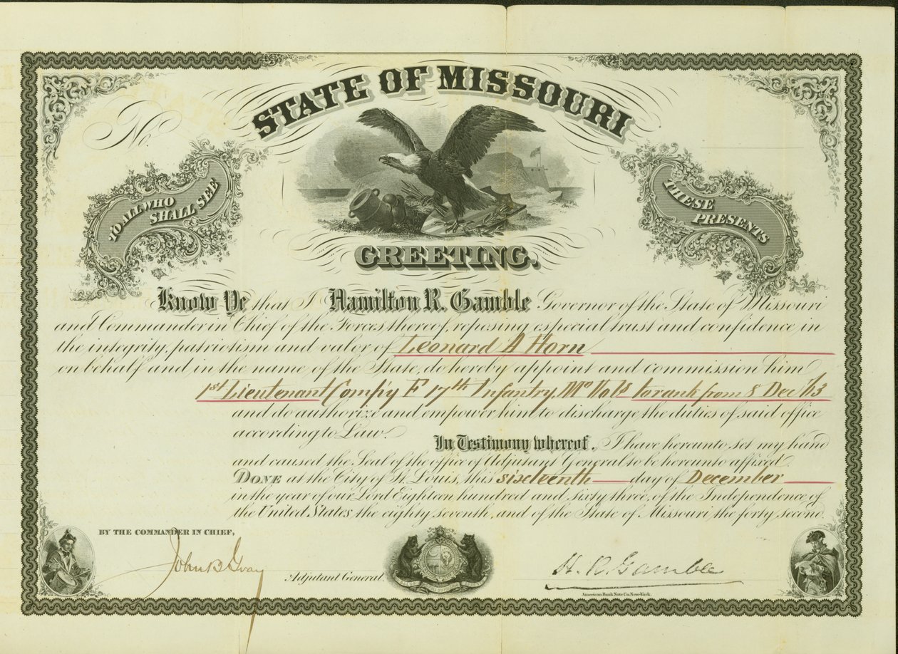 Boynuz 1. Teğmen, F Bölüğü, 17. Missouri Piyade