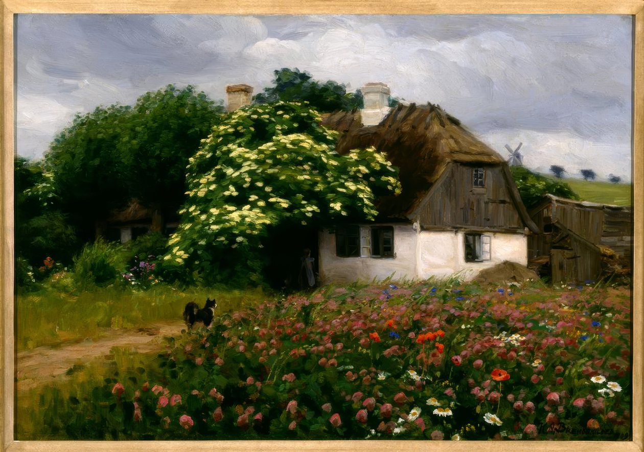 H.A. Brendekilde, çiftlikte çiçek çayırı by Hans Andersen Brendekilde