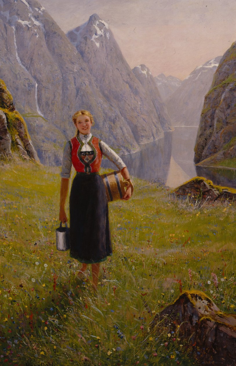 Dairymaid (tuval üzerine yağlı boya) by Hans Andreas Dahl