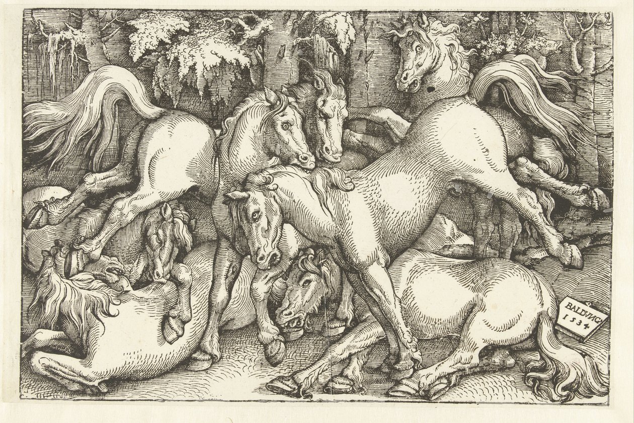 Yedi dövüş atı grubu by Hans Baldung Grien