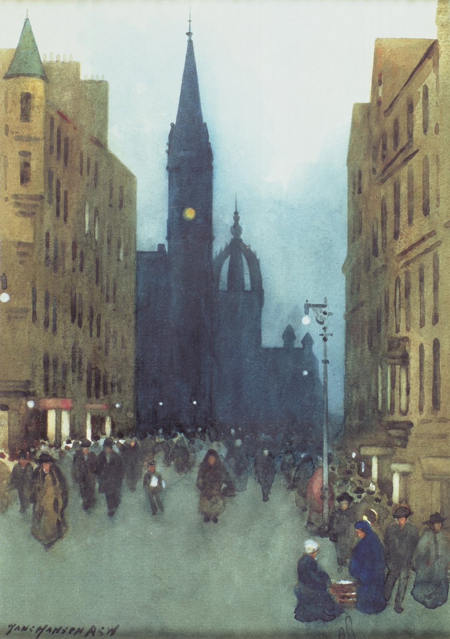 High Street, Edinburgh (tuval üzerine yağlı boya) by Hans Hansen