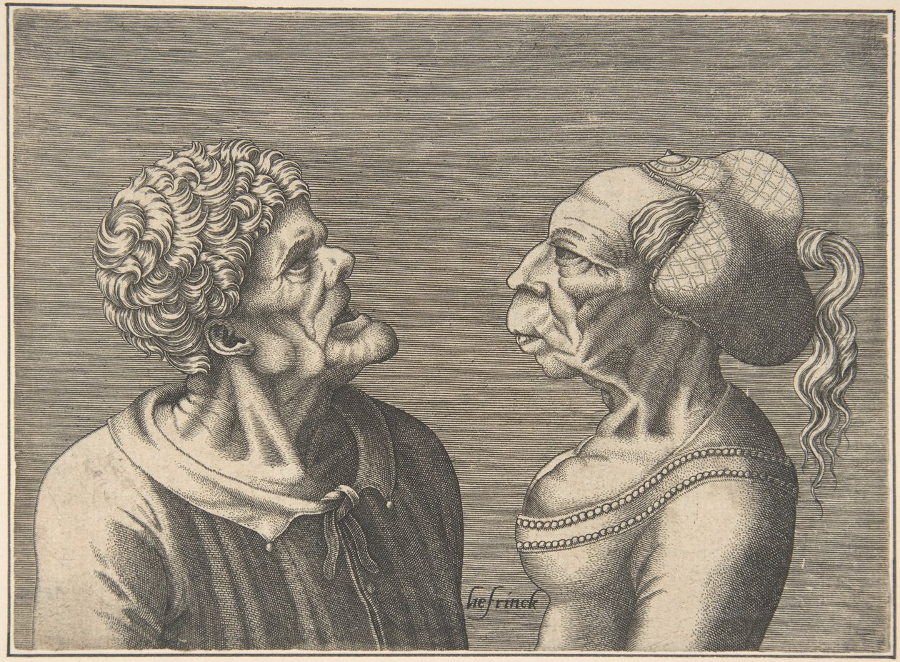 İki Grotesk Kafa, 1538-73. by Hans Liefrinck