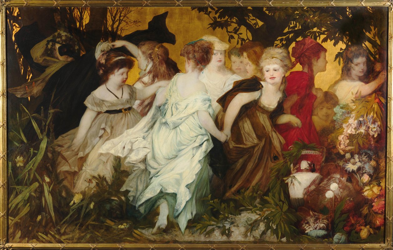 Modern Amoretti, Üç Parçalı, sol panel, 1868. by Hans Makart