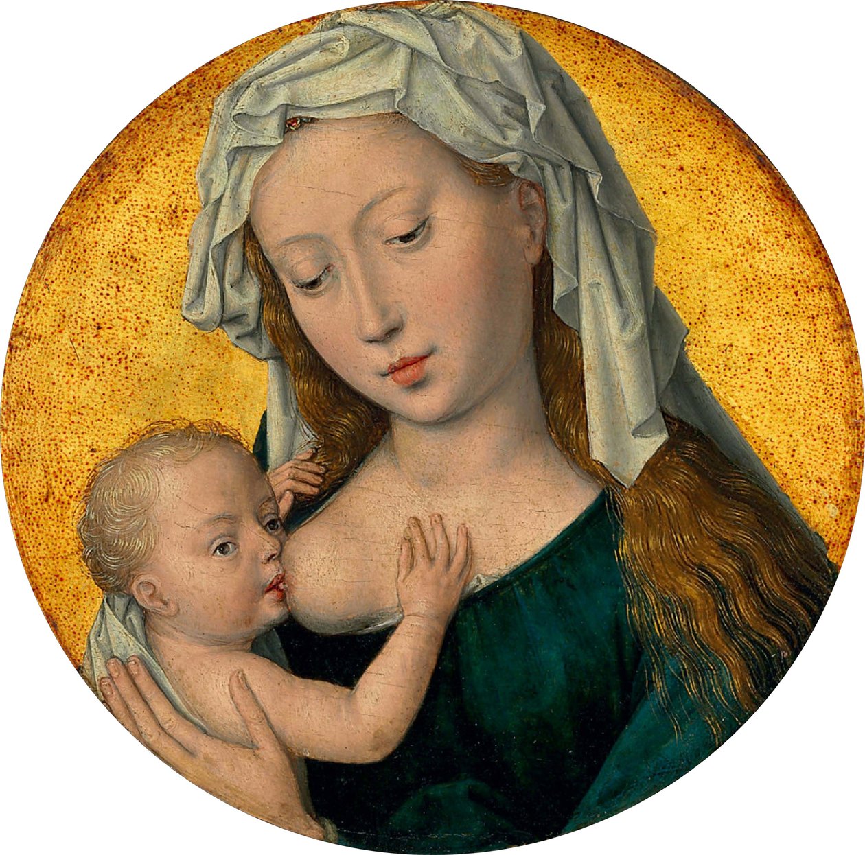 Meryem Ana, Mesih Çocuğunu emzirirken by Hans Memling