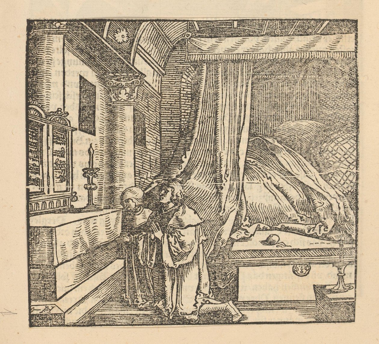 Bir yatak odasında iki dua eden insan by Hans Schäufelein (possibly)