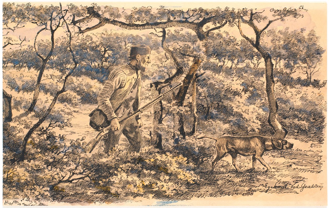 Ormanda köpek ile keskin nişancı by Hans Smidth
