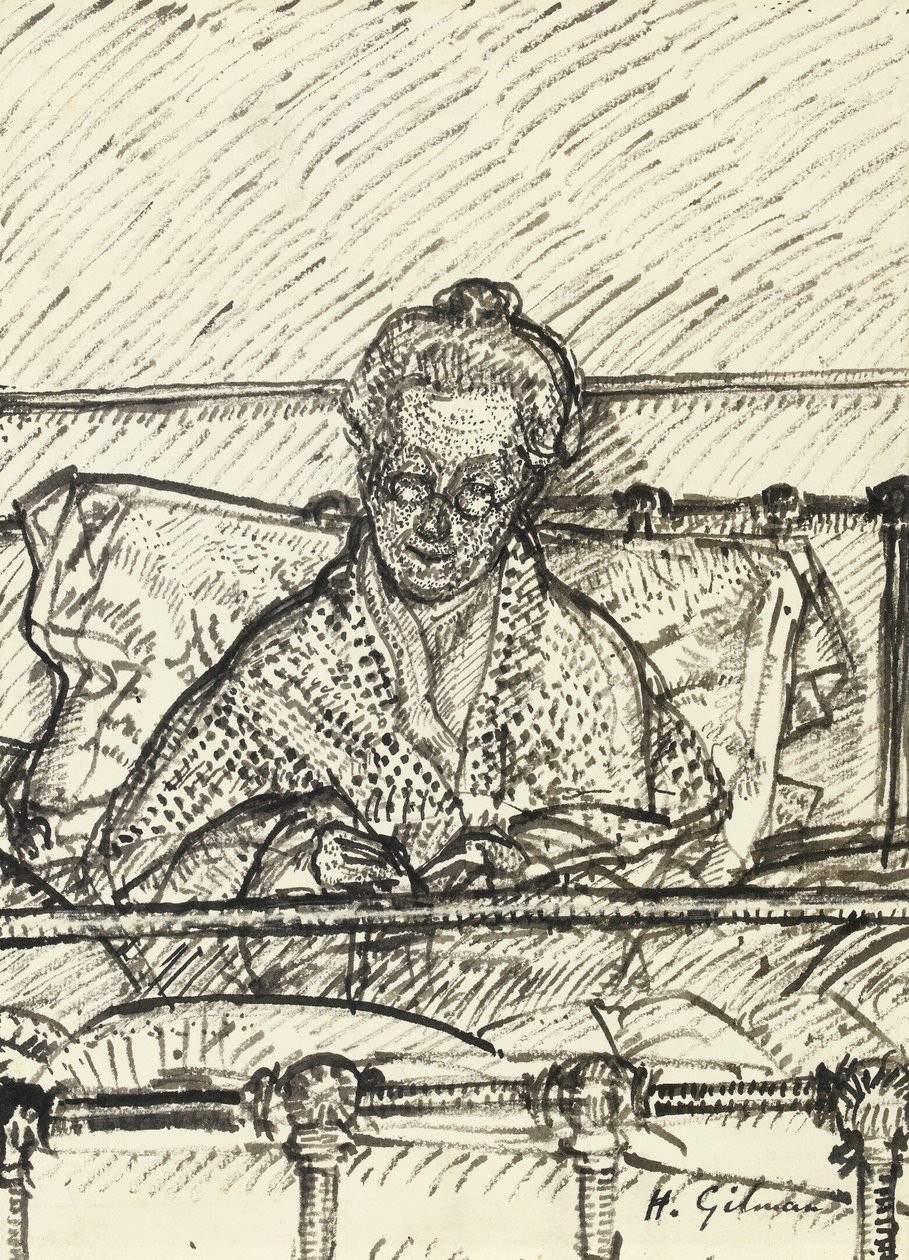 Mektup yazma (sanatçının annesi), 1917 (kağıt üzerine kamış kalem ve Hint mürekkebi) by Harold Gilman