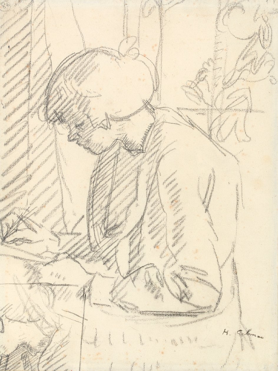 Bir kız yazıyor (kağıt üzerine siyah tebeşir) by Harold Gilman
