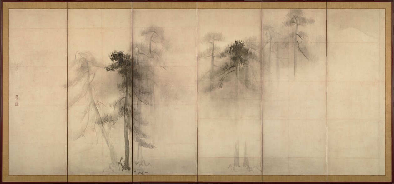 Çam ormanı haritası, sol gemi by Hasegawa Tohaku