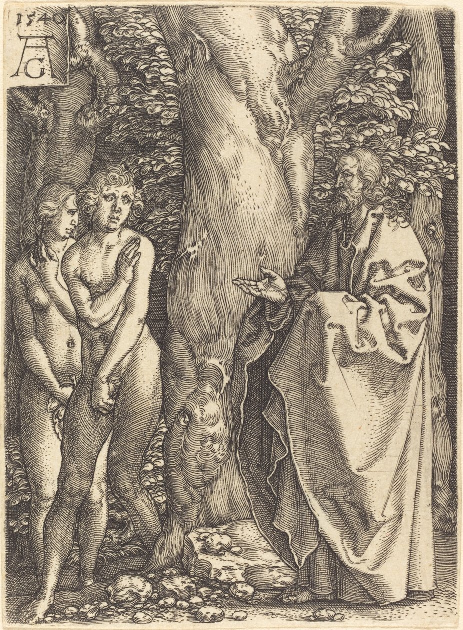 Adem ve Havva Kendilerini Gizlerler, 1540. by Heinrich Aldegrever