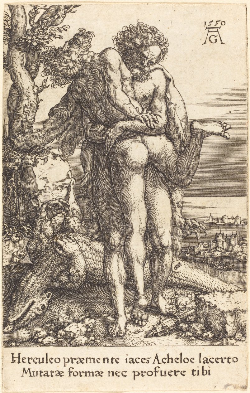 Nehir Tanrısı Achelous ile Savaşan Herkül by Heinrich Aldegrever