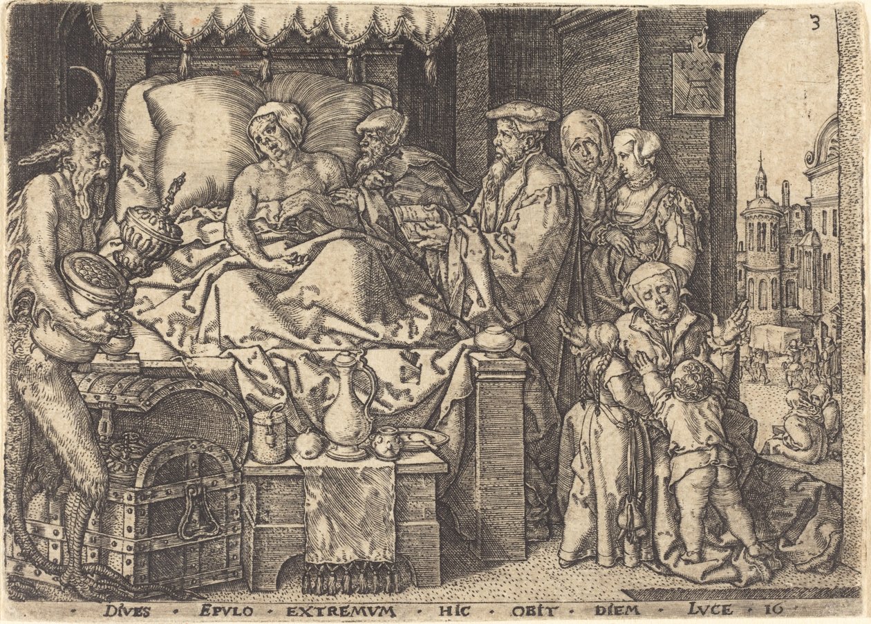Zengin Adam ölüm döşeğinde by Heinrich Aldegrever
