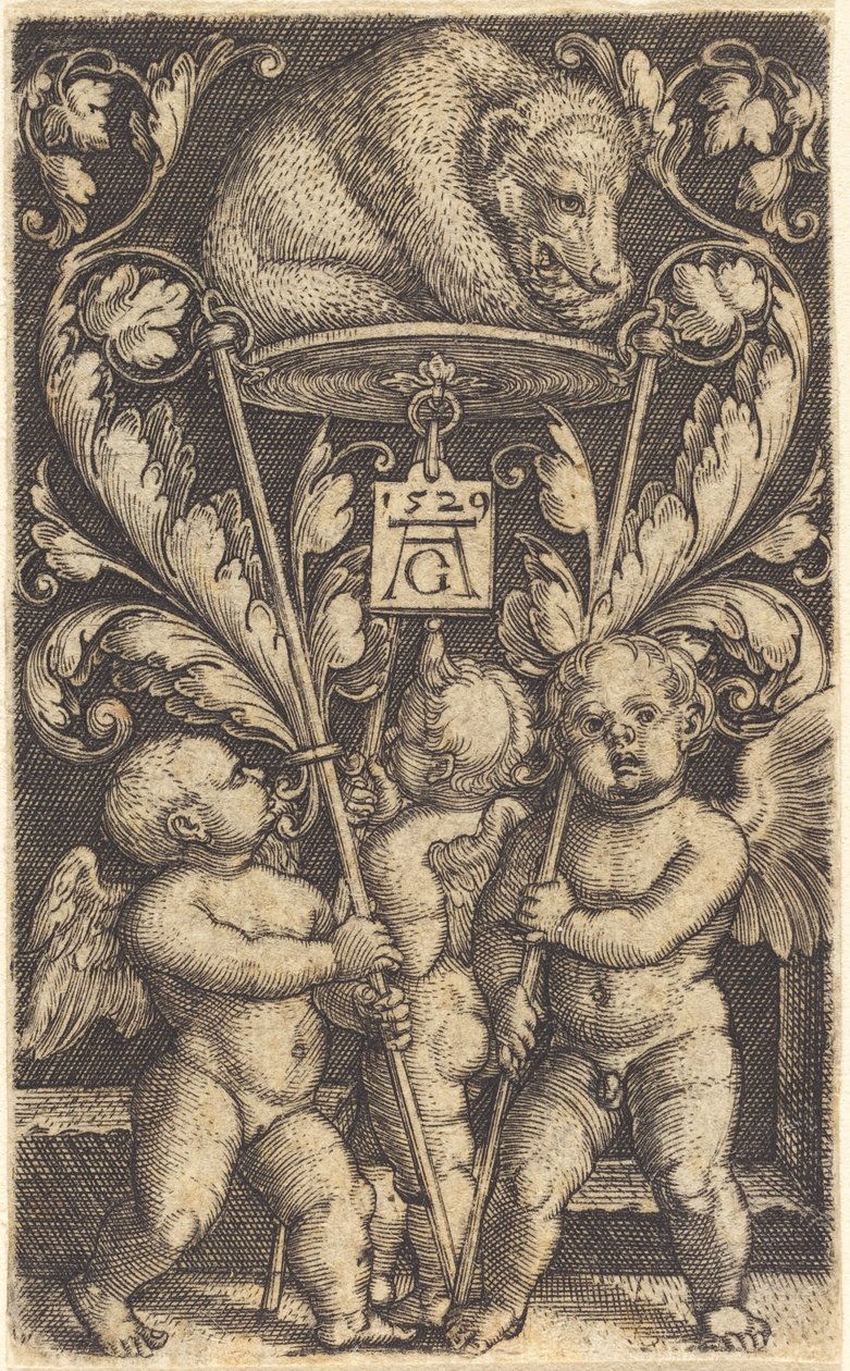 Üç Aşk Tanrısı ve Bir Ayı, 1529. by Heinrich Aldegrever
