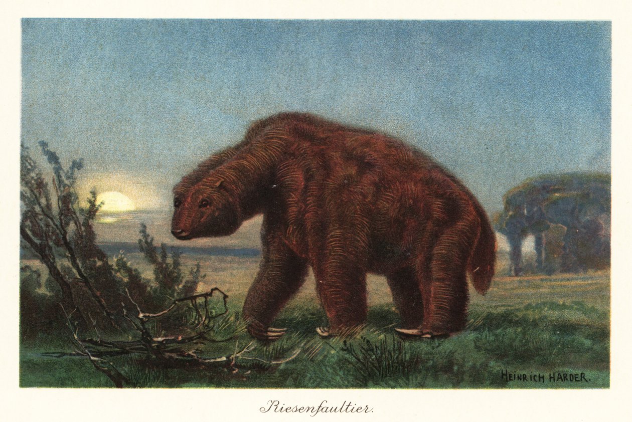 Ay ışığında Megatherium americanum. by Heinrich Harder