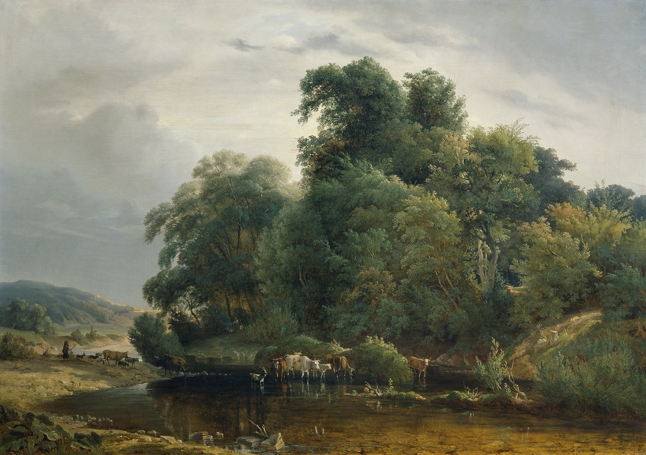 Sığır ve çoban ile manzara by Heinrich Peyer