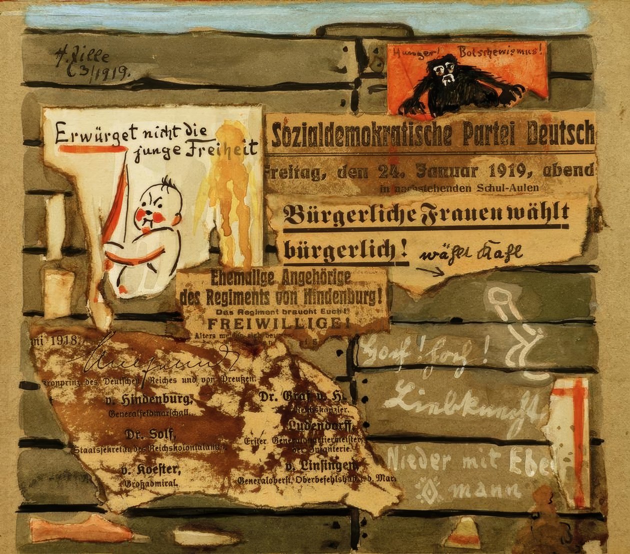 H. Zille, Plakatwand 1919 / Kolaj by Heinrich Zille