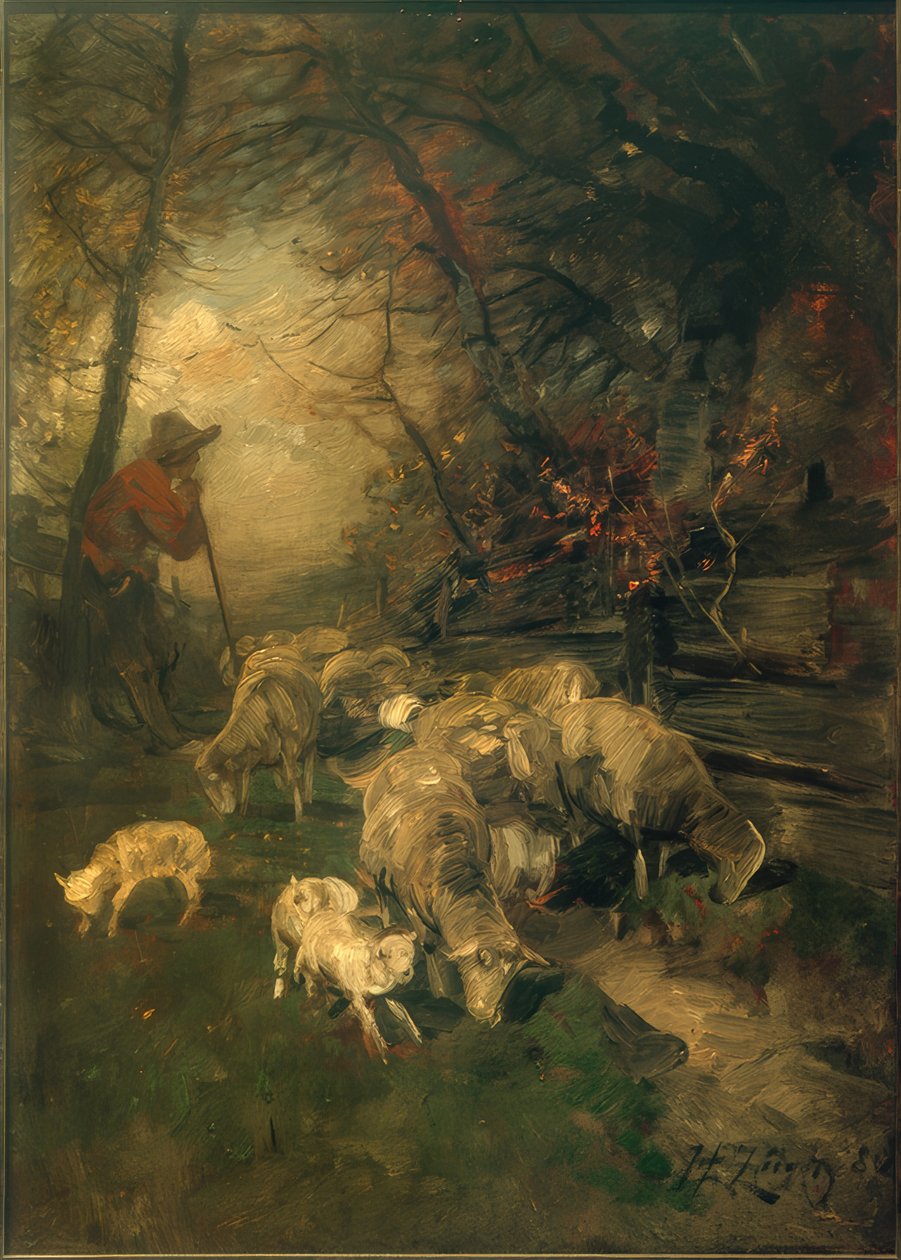 koyun ile çoban by Heinrich von Zügel